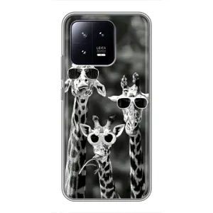 Силіконовий чохол з КАРТИНКАМИ літо для Xiaomi 13 (AlphaPrint) (Жирафи в окулярах)