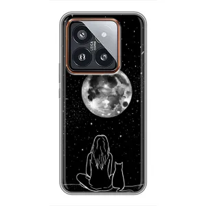 Чехол с рисунком кот на Xiaomi 14 Pro (Девушка с котом)