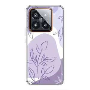 Силиконовый чехол с принтом в цветах на Xiaomi 14 Pro (Фиолетовые листья абстракция)