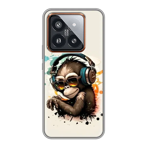 Чехол с принтом «Макака в наушниках» для Xiaomi 14 Pro
