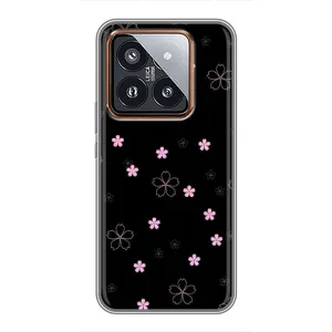 Чехол с розовым рисунком для Xiaomi 14 Pro (Розовые цветы на черном)