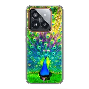 Чехол с птицами на Xiaomi 14 Pro (VPrint) (Яркий Павлин)