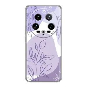 Силиконовый чехол с принтом в цветах на Xiaomi 14 Ultra (Фиолетовые листья абстракция)