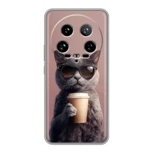 Чехол с принтом стильные животные для 14 Ультра (Кот с кофе)