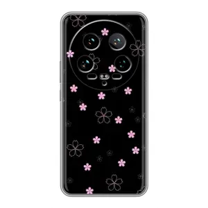 Чехол с розовым рисунком для Xiaomi 14 Ultra (Розовые цветы на черном)