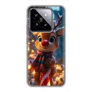 Яркий чехол для Xiaomi 14 с Зимними Оленятами (Олень с шарфом)
