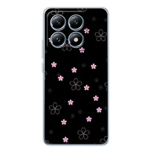 Чехол с розовым рисунком для Xiaomi 15 Pro (Розовые цветы на черном)