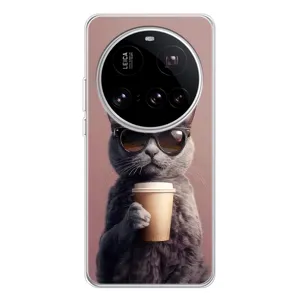 Чехол с принтом стильные животные для 15 Ультра (Кот с кофе)