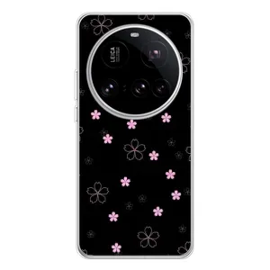 Чехол с розовым рисунком для Xiaomi 15 Ultra (Розовые цветы на черном)