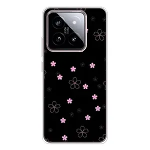 Чехол с розовым рисунком для Xiaomi 15 (Розовые цветы на черном)