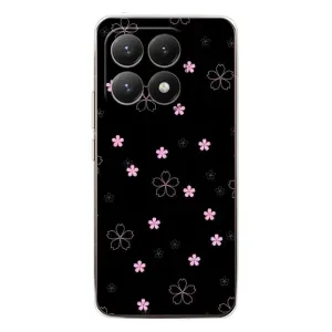Чехол с розовым рисунком для Xiaomi 15T (Розовые цветы на черном)