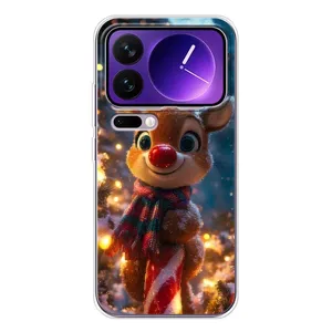 Яркий чехол для Xiaomi 17 Pro Max с Зимними Оленятами (Олень с шарфом)