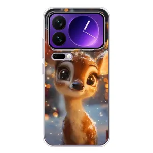 Яркий чехол для Xiaomi 17 Pro Max с Зимними Оленятами (Олененок среди гирлянд)
