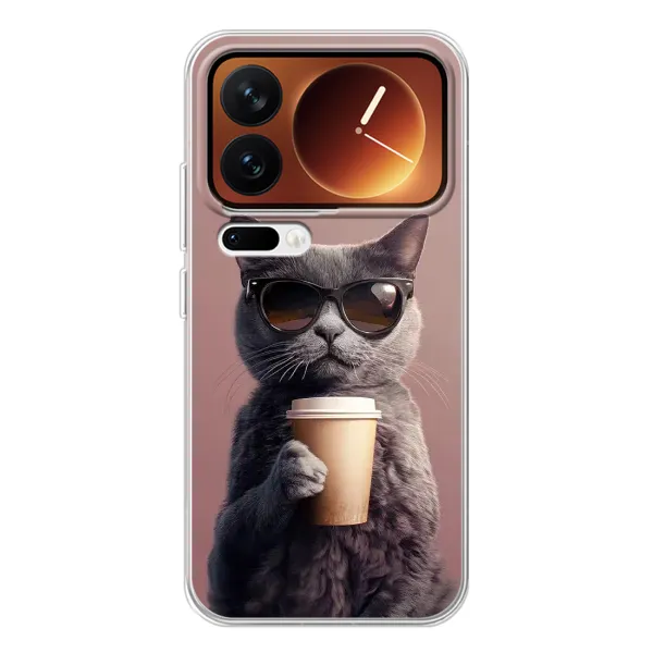 Чехол с принтом «Кот с кофе» для Xiaomi 17 Pro