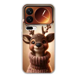 Яркий чехол для Xiaomi 17 Pro с Зимними Оленятами (Олень в свитере)