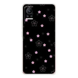 Чехол с розовым рисунком для Xiaomi Civi 1S (Розовые цветы на черном)
