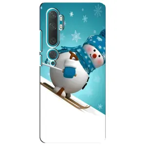 Новогодние Чехлы для Ксяоми Ми 10 (VPrint) (Снеговик на лыжах)