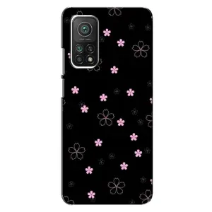 Чехол с розовым рисунком для Xiaomi Mi 10T (Розовые цветы на черном)