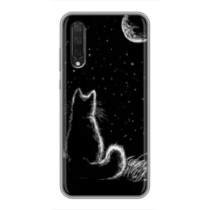 Чохол з принтом для Xiaomi Mi A3 (AlphaPrint) Модні коти (Котик і місяць)