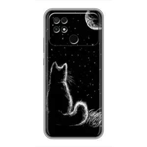 Чехол с принтом для Xiaomi POCO C40 (AlphaPrint) Модные коты (Котик и луна)