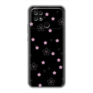 Чохол з розовим принтом для Xiaomi POCO C40 (Рожеві квіти на чорному)