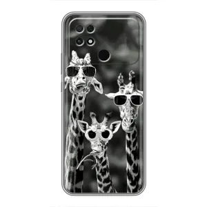 Силиконовый чехол с КАРТИНКАМИ лето для Xiaomi POCO C40 (AlphaPrint) (Жирафы в очках)