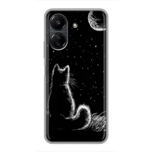 Чехол с принтом для Xiaomi POCO C65 (AlphaPrint) Модные коты (Котик и луна)