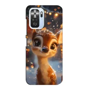 Яркий чехол для Xiaomi POCO F3 с Зимними Оленятами (Олененок среди гирлянд)