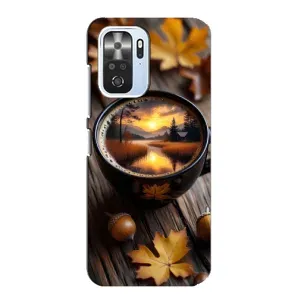 Чехол с уникальным дизайном «Осень с кофе» для Xiaomi POCO F3 (Темный кофе)