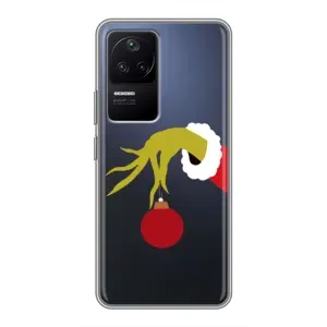 Зимні Чохли для Ксяомі ПОКО Ф4 (5G) - прозорий фон (Грінч з іграшкою)