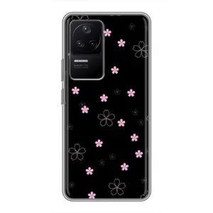 Чохол з розовим принтом для Xiaomi POCO F4 (5G) (Рожеві квіти на чорному)
