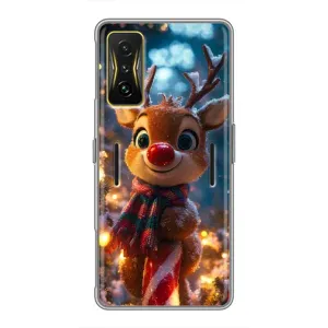Яркий чехол для Xiaomi POCO F4 GT с Зимними Оленятами (Олень с шарфом)
