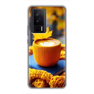 Чехол с уникальным дизайном «Осень с кофе» для Xiaomi POCO F5 Pro (Кофе на желтом пледе)
