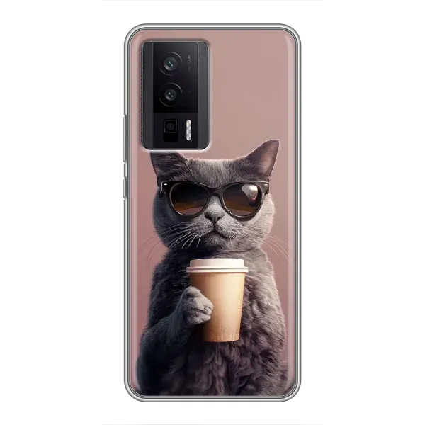 Чехол с принтом «Кот с кофе» для Xiaomi POCO F5 Pro