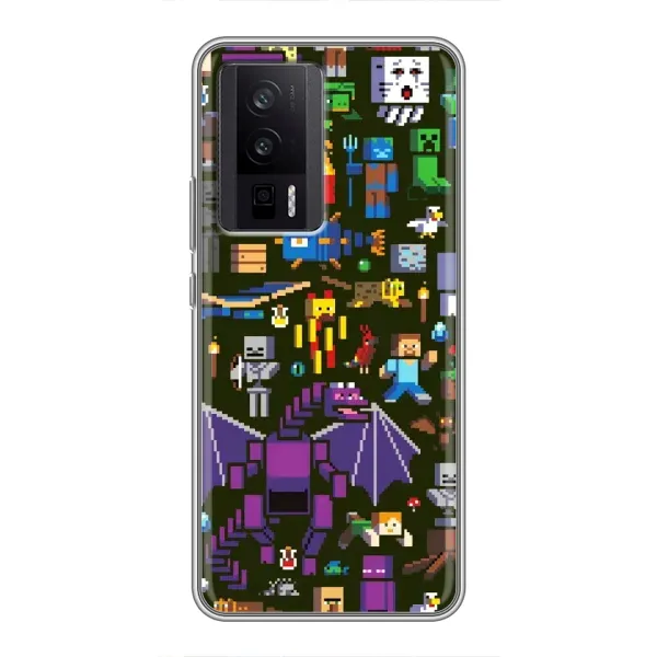 Чехол с принтом «Коллаж Майнкрафт» для Xiaomi POCO F5 Pro Чехол с принтом «Коллаж Майнкрафт» для Xiaomi POCO F5 Pro