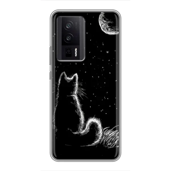 Чехол с принтом «Котик и луна» для Xiaomi POCO F5 Pro Чехол с принтом «Котик и луна» для Xiaomi POCO F5 Pro