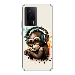 Чехол с Обезьянами Xiaomi POCO F5 Pro - (AlphaPrint) (Макака в наушниках)