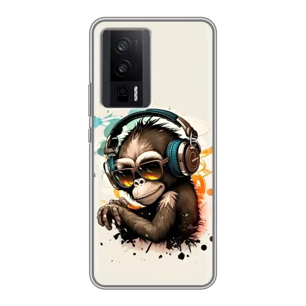 Чехол с принтом «Макака в наушниках» для Xiaomi POCO F5 Pro