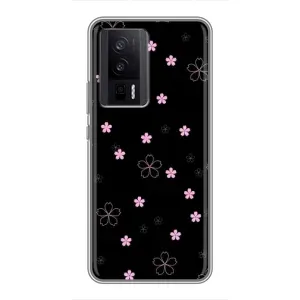 Чохол з розовим принтом для Xiaomi POCO F5 Pro (Рожеві квіти на чорному)