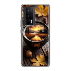 Чехол с уникальным дизайном «Осень с кофе» для Xiaomi POCO F5 Pro (Темный кофе)
