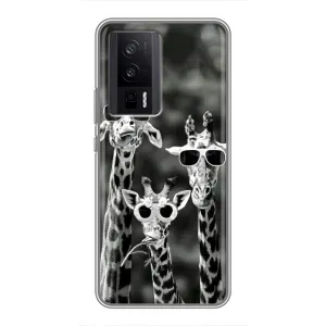 Силиконовый чехол с КАРТИНКАМИ лето для Xiaomi POCO F5 Pro (AlphaPrint) (Жирафы в очках)