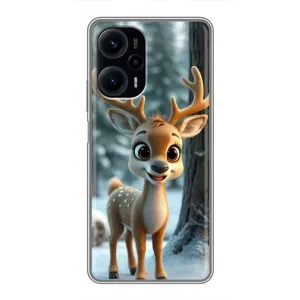 Яркий чехол для Xiaomi POCO F5 с Зимними Оленятами (Олененок в лесу)