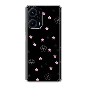 Чохол з розовим принтом для Xiaomi POCO F5 (Рожеві квіти на чорному)