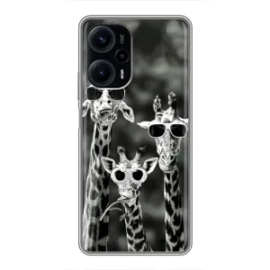 Силиконовый чехол с КАРТИНКАМИ лето для Xiaomi POCO F5 (AlphaPrint) (Жирафы в очках)