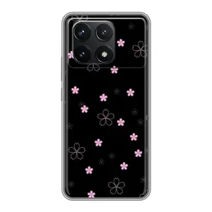 Чохол з розовим принтом для Xiaomi POCO F6 Pro (Рожеві квіти на чорному)