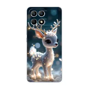 Яркий чехол для Xiaomi POCO F6 с Зимними Оленятами (Блестящий олененок)