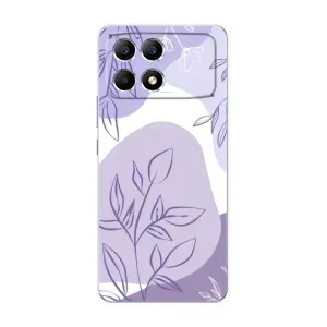 Силиконовый чехол с принтом в цветах на Xiaomi POCO F6 (Фиолетовые листья абстракция)
