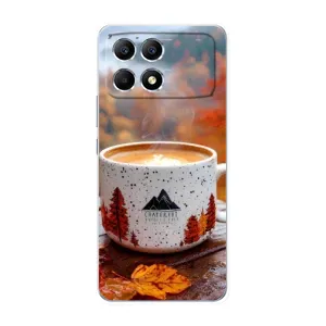 Чехол с уникальным дизайном «Осень с кофе» для Xiaomi POCO F6 (Кофе на природе)