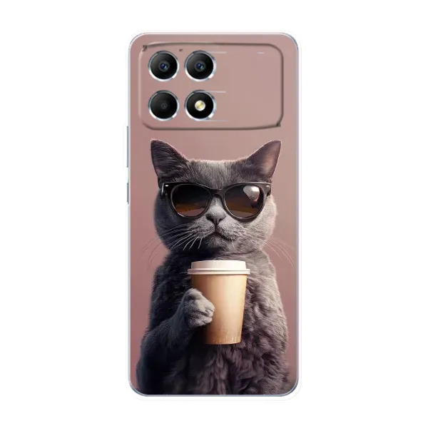 Чехол с принтом «Кот с кофе» для Xiaomi POCO F6