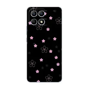 Чехол с розовым рисунком для Xiaomi POCO F6 (Розовые цветы на черном)